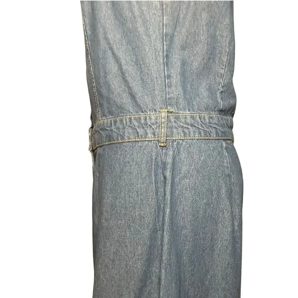 Sincerely Jules Denim Jumpsuit Blue L Wide Leg Button Front Y2K - Picture 8 of 16